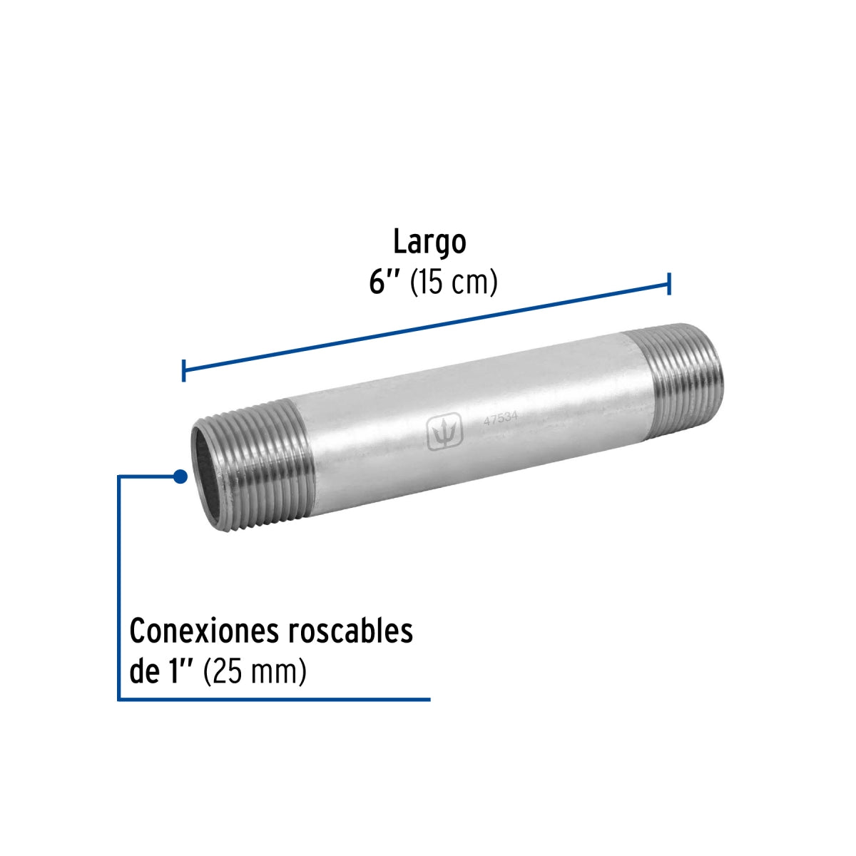 Niple 1" x 6" galvanizado SKU:'47534