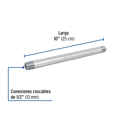 Niple 1/2" x 10" galvanizado SKU:'48820