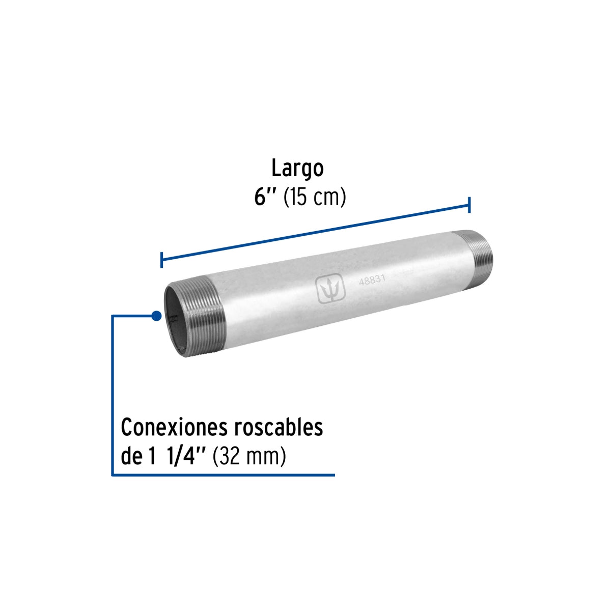 Niple 1 1/4" x 6" galvanizado SKU:'48831