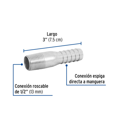 Niple con espiga 1/2" galvanizado SKU:'48175