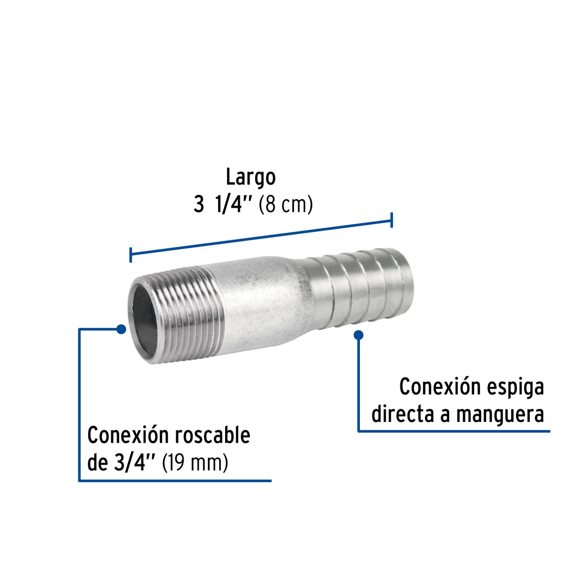 Niple con espiga 3/4" galvanizado SKU:'48176