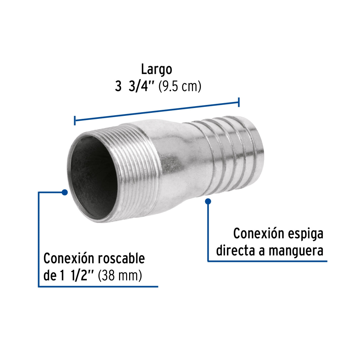 Niple con espiga 1 1/2" galvanizado SKU:'48179