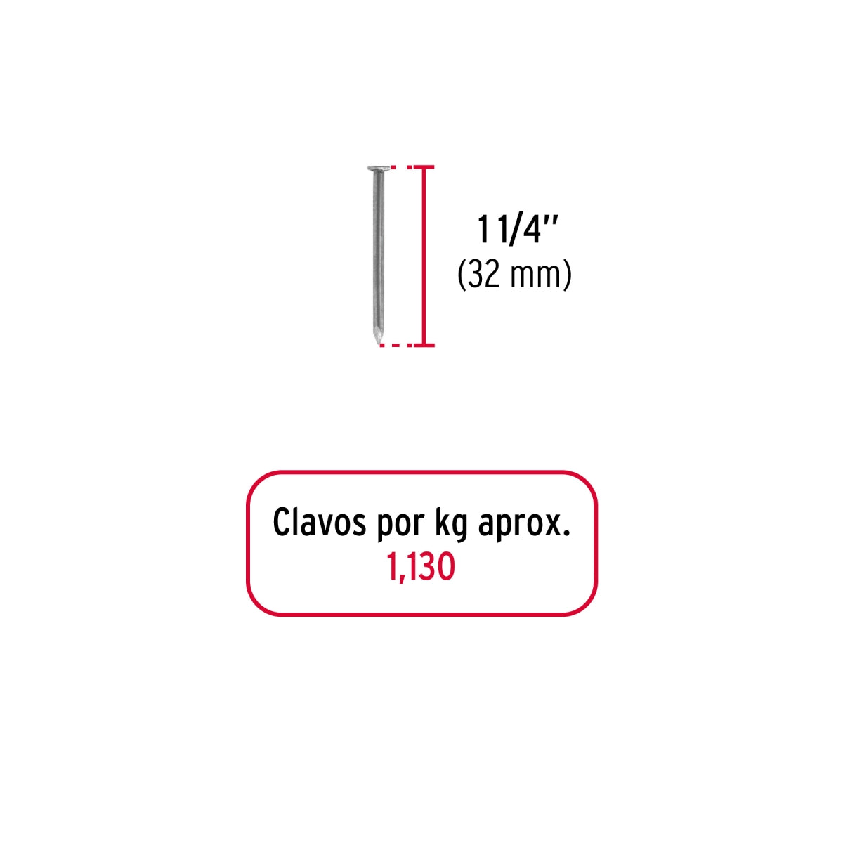 Clavos estándar 1 1/4" con cabeza (1kg) SKU:'44814