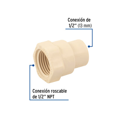 Adaptador hembra 1/2" CPVC SKU:'45101