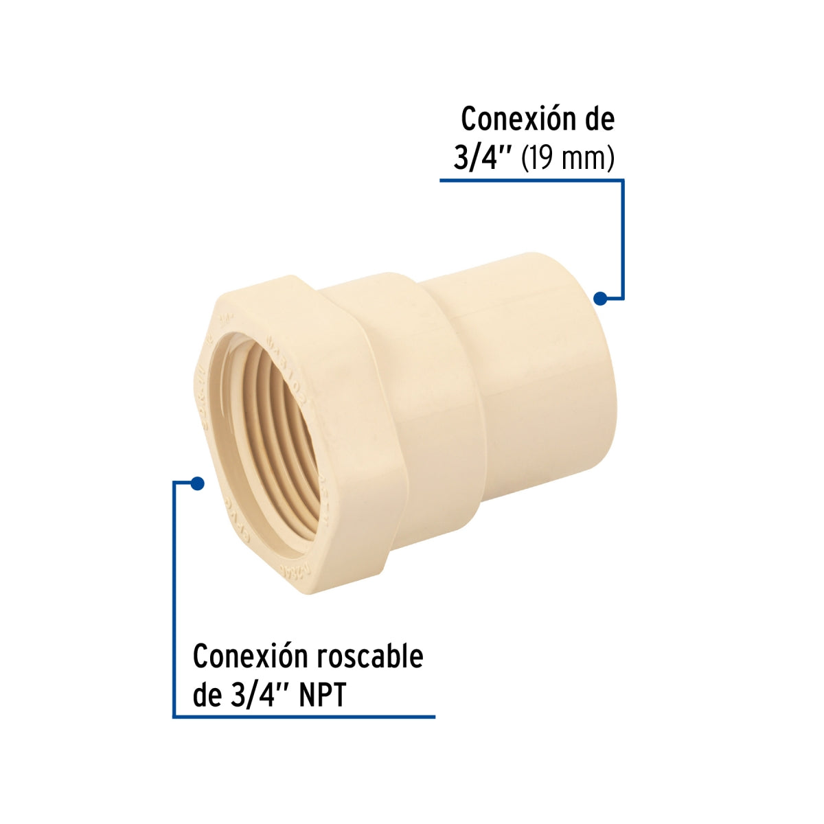 Adaptador hembra 3/4" CPVC SKU:'45102