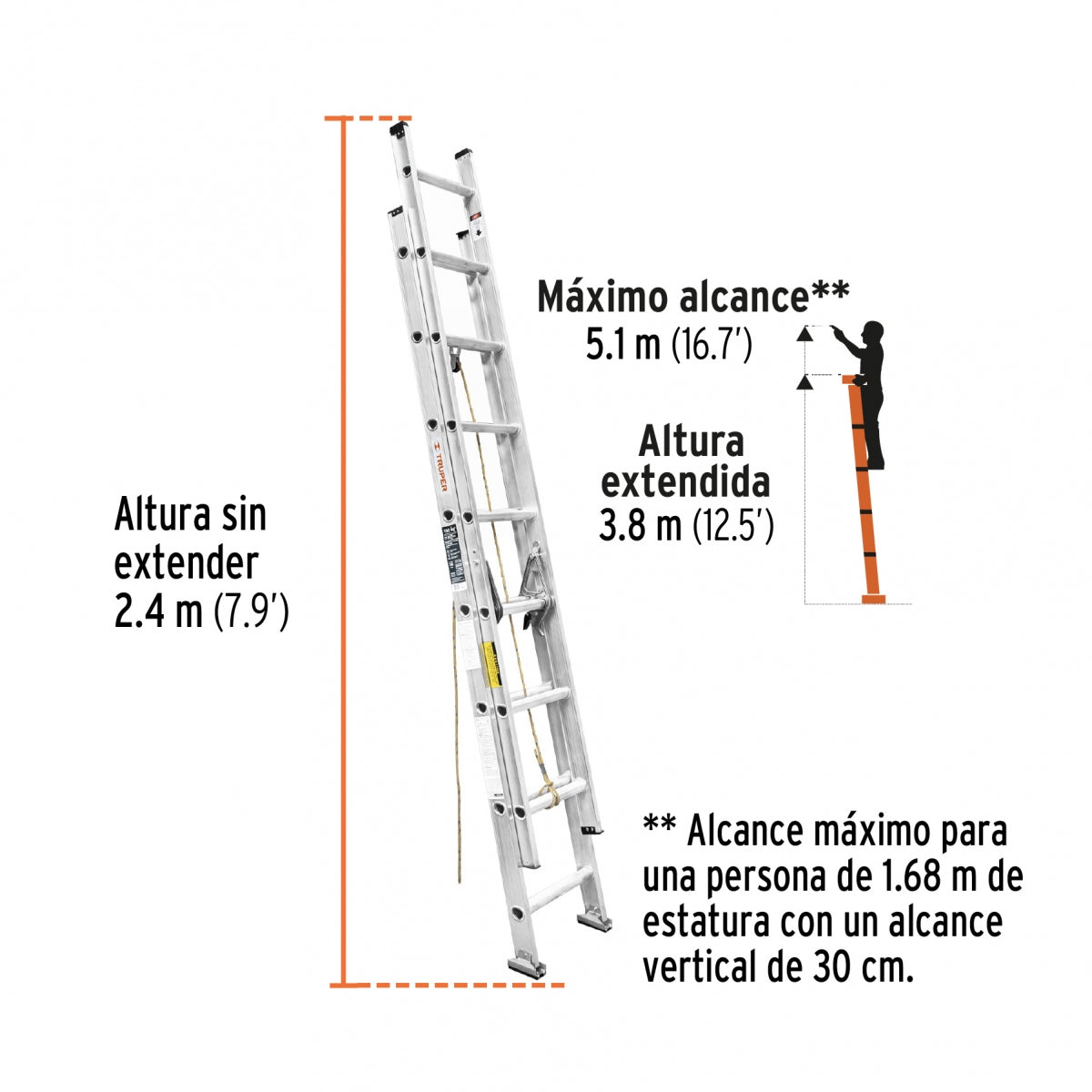 Escalera extensión aluminio 16 escalones SKU:'16026