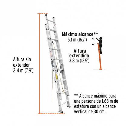 Escalera extensión aluminio 16 escalones SKU:'16026