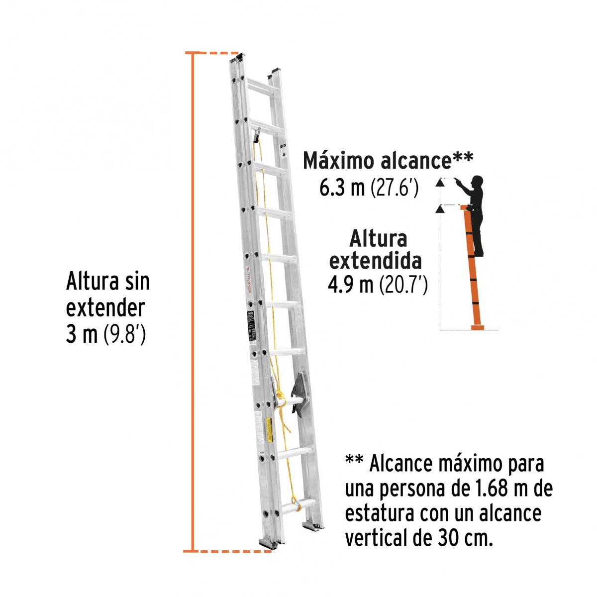 Escalera extensión aluminio 20 escalones SKU:'16027