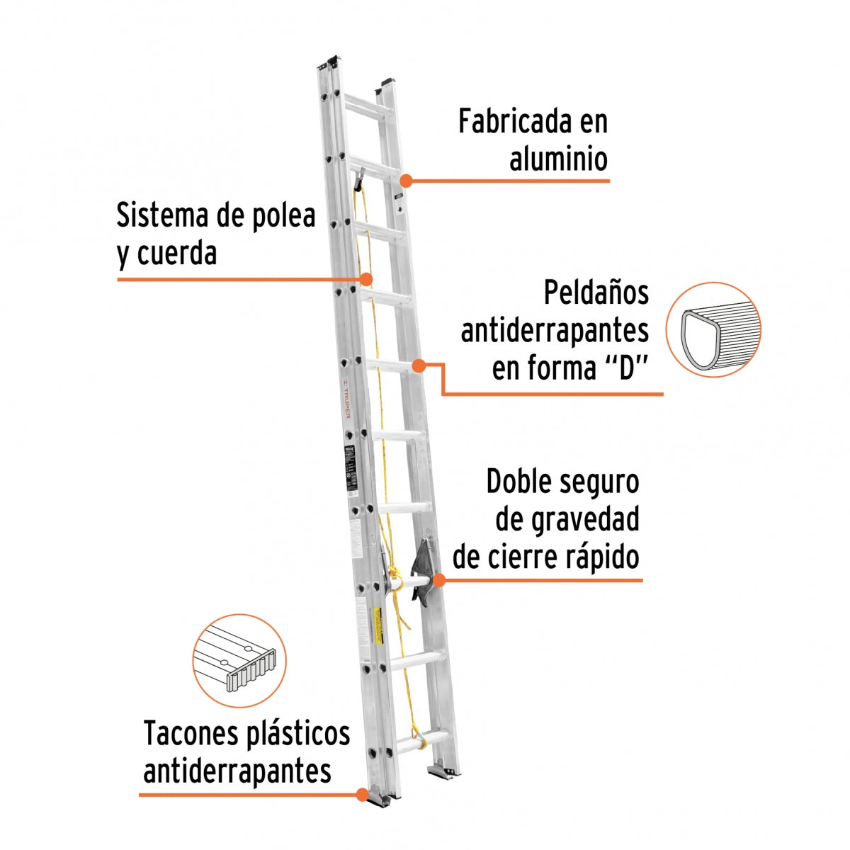 Escalera extensión aluminio 20 escalones SKU:'16027