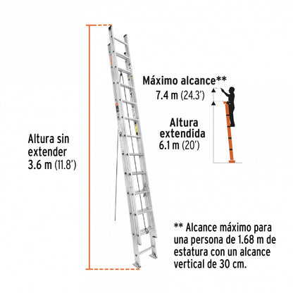 Escalera extensión aluminio 24 escalones SKU:'16028