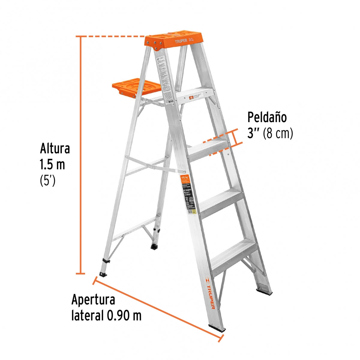 Escalera tijera tipo II aluminio 4 escalones SKU:'10264