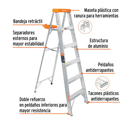 Escalera tijera tipo II aluminio 5 escalones SKU:'10335