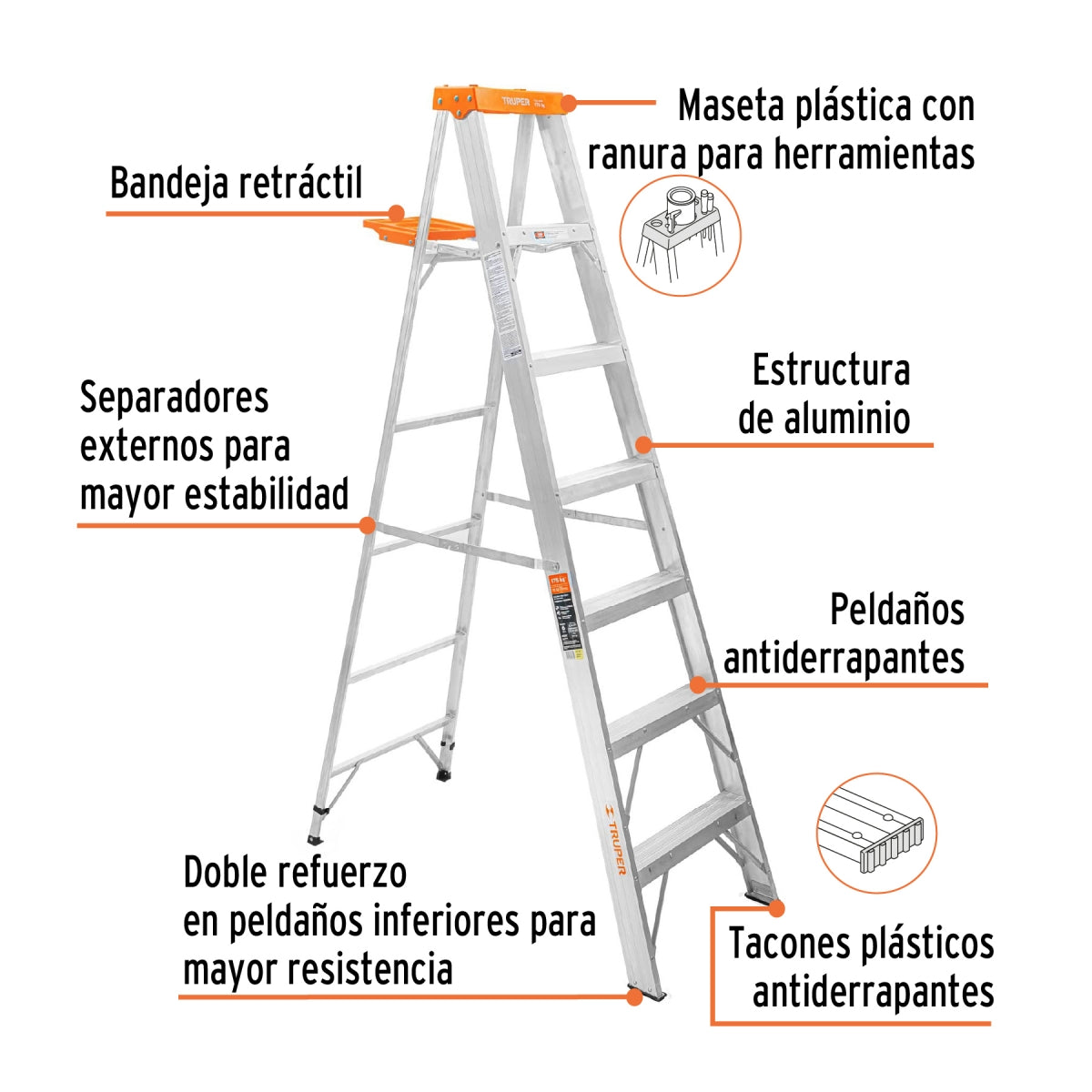 Escalera tijera tipo II aluminio 6 escalones SKU:'16744