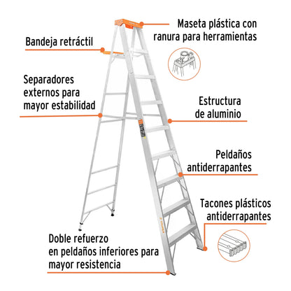 Escalera tijera tipo II aluminio 8 escalones SKU:'10338