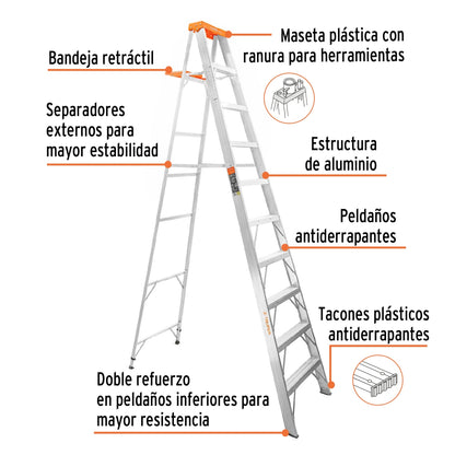 Escalera tijera tipo II aluminio 9 escalones SKU:'10436