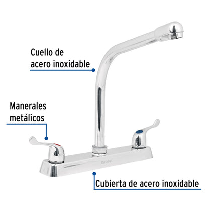 Mezcladora metálica 8" cuello tipo cobra p/fregadero manerales tipo palanca (Basic) SKU:'49191