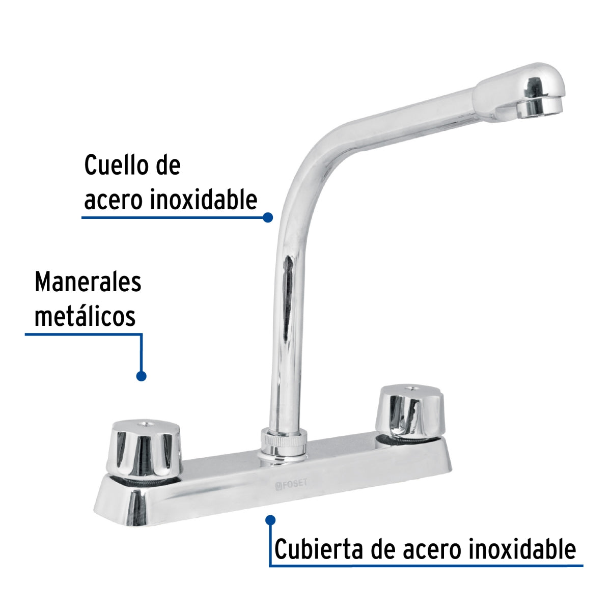 Mezcladora metálica 8" cuello tipo cobra p/fregadero manerales hexagonales (Basic) SKU:'49190