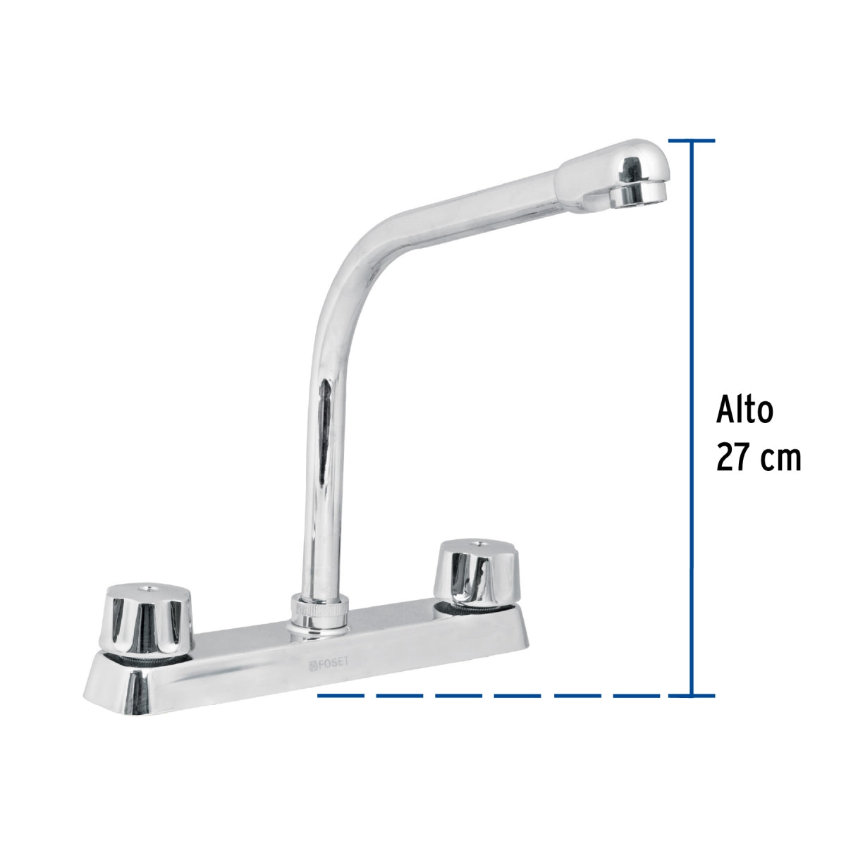 Mezcladora metálica 8" cuello tipo cobra p/fregadero manerales hexagonales (Basic) SKU:'49190