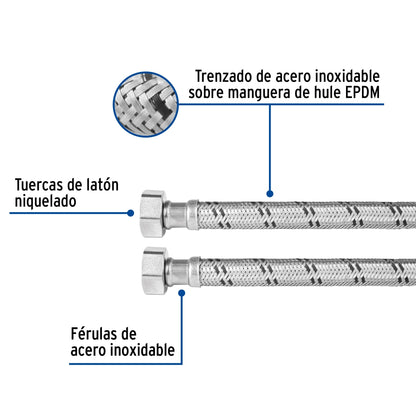 Manguera p/boiler 40cm acero inoxidable 3/4" x 3/4" SKU:'49129