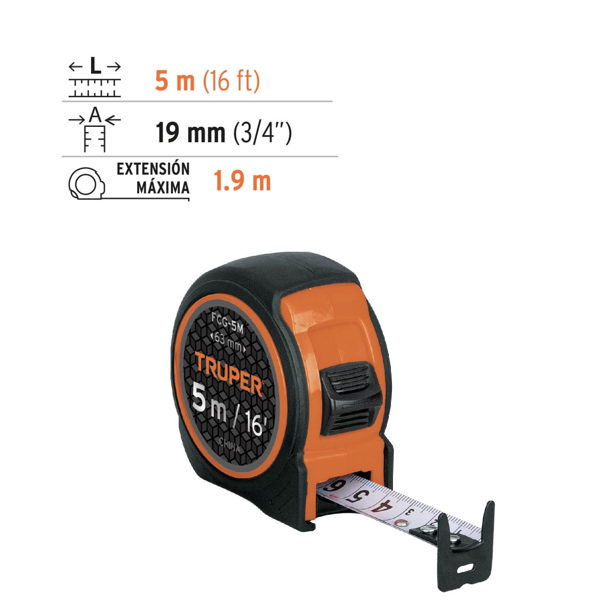 Flexómetro grip 5m SKU:'12772