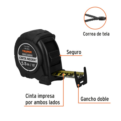 Flexómetro 5.5m contra impactos cinta negra SKU:'11745