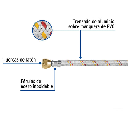 Manguera p/gas 60cm aluminio 3/8" x 3/8" SKU:'24060