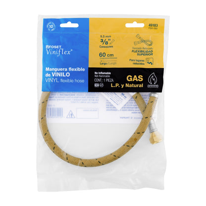 Manguera p/gas 60cm vinilo 3/8" x 3/8" SKU:'49183