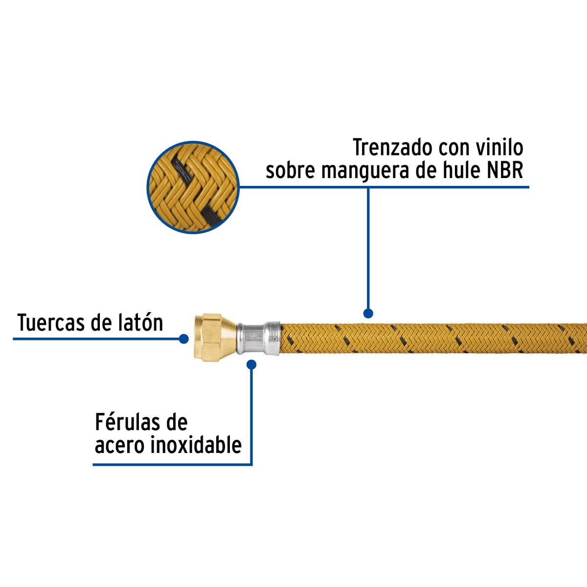 Manguera p/gas 60cm vinilo 3/8" x 3/8" SKU:'49183