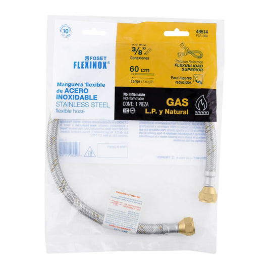 Manguera p/gas 60cm acero inoxidable 3/8" x 3/8" SKU:'49514