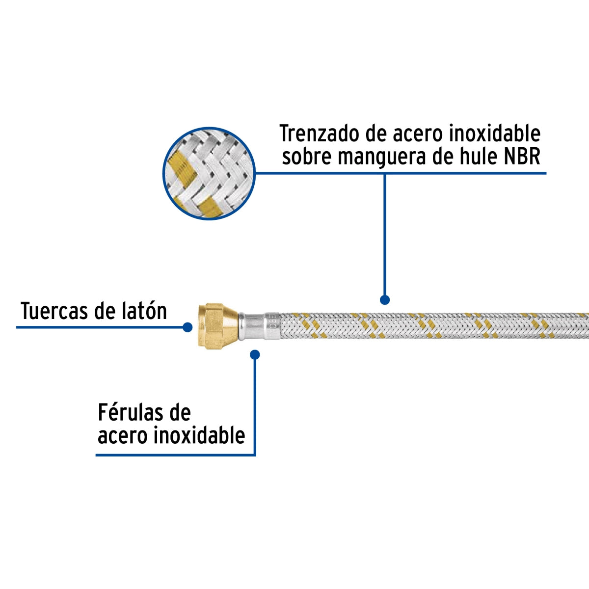 Manguera p/gas 60cm acero inoxidable 3/8" x 3/8" SKU:'49514