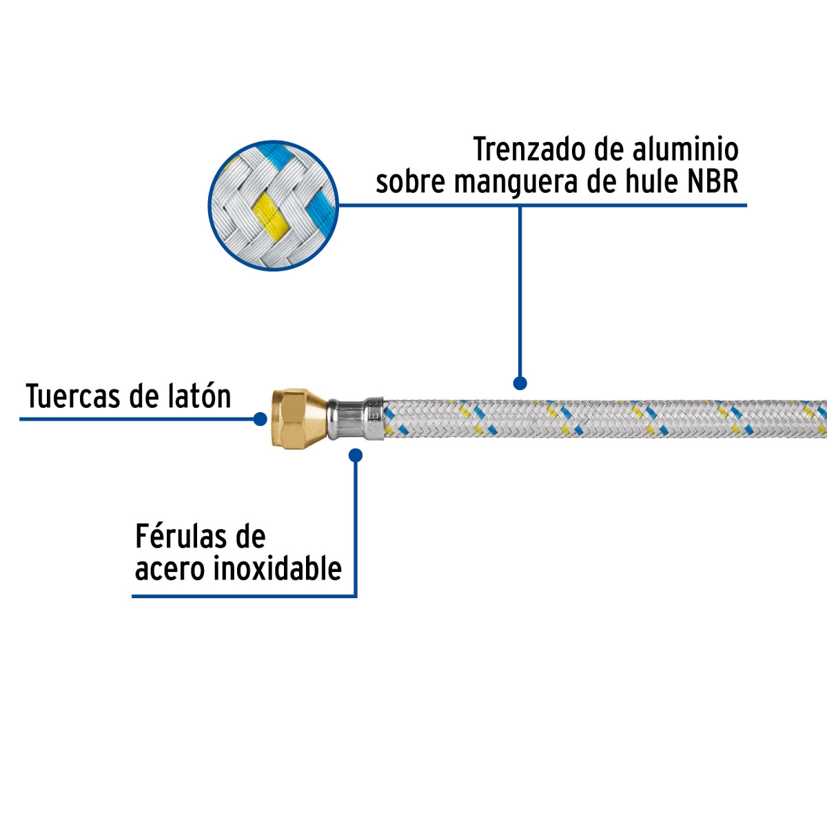 Manguera p/gas 60cm aluminio 3/8" x 3/8" SKU:'49137