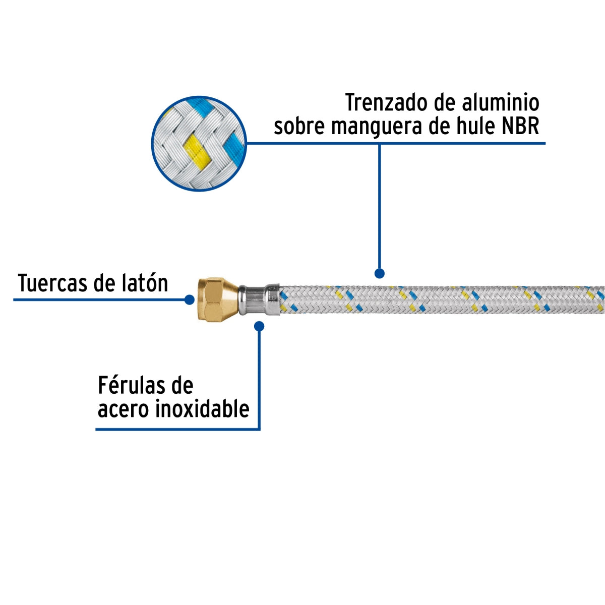 Manguera p/gas 1.5m aluminio 3/8" x 3/8" SKU:'49139