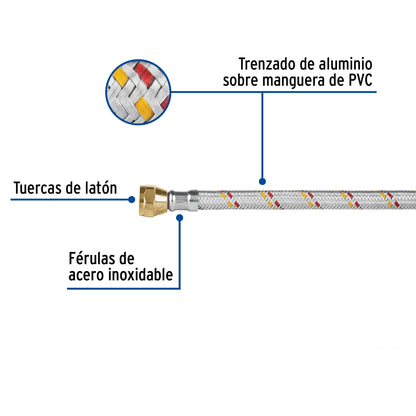 Manguera p/gas 2m aluminio 3/8" x 3/8" SKU:'24063