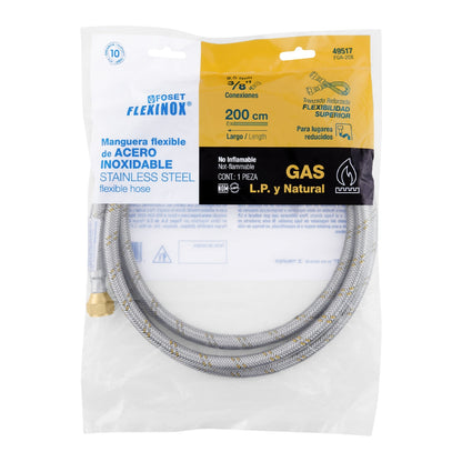 Manguera p/gas 2m acero inoxidable 3/8" x 3/8" SKU:'49517