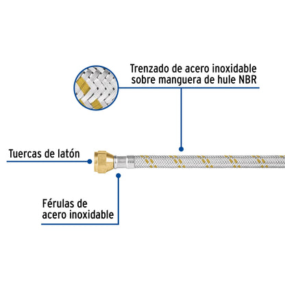 Manguera p/gas 2m acero inoxidable 3/8" x 3/8" SKU:'49517