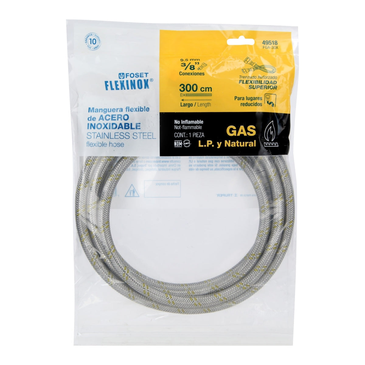 Manguera p/gas 3m acero inoxidable 3/8" x 3/8" SKU:'49518