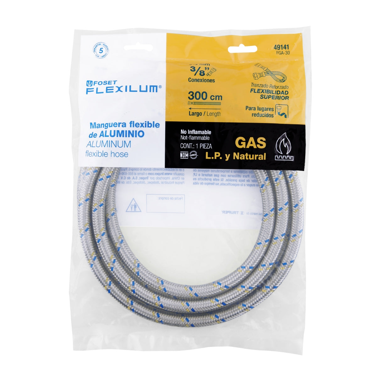 Manguera p/gas 3m aluminio 3/8" x 3/8" SKU:'49141