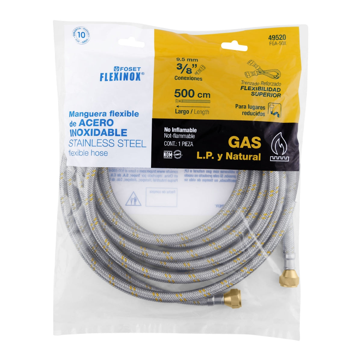 Manguera p/gas 5m acero inoxidable 3/8" x 3/8" SKU:'49520