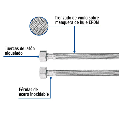 Manguera p/lavabo o fregadero 40cm vinilo 1/2" x 1/2" SKU:'49178