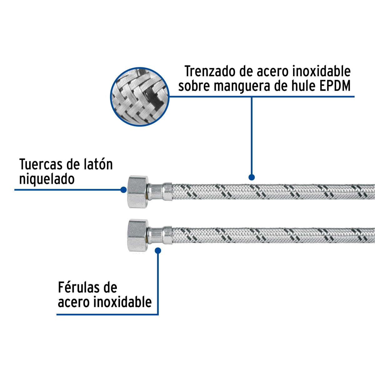 Manguera p/lavabo o fregadero 40cm acero inoxidable 1/2" x 1/2" SKU:'49179