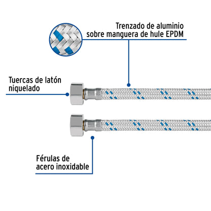 Manguera p/lavabo o fregadero 40cm aluminio trenzado 1/2" x 1/2" SKU:'49120