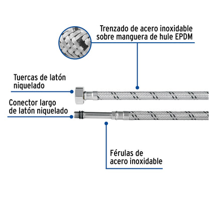 Manguera p/monomando 55cm acero inoxidable 1/2" x 3/8" SKU:'48969