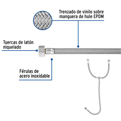 Manguera "T" p/lavabo o fregadero 55cm vinilo 1/2" x 1/2" SKU:'48224