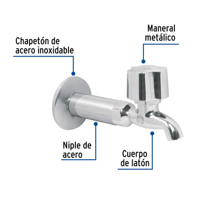 Llave metálica de 1/2" p/fregadero c/niple y chapetón (Basic) SKU:'49105