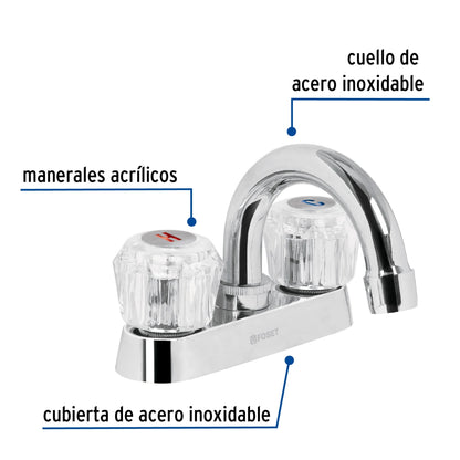Mezcladora metálica 4" nariz curva p/lavabo manerales acrílicos (Basic) SKU:'49276