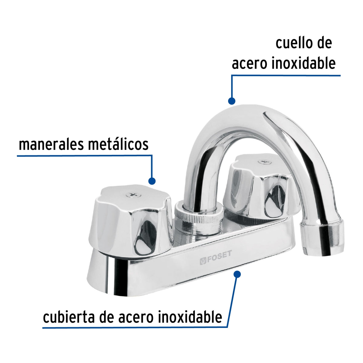 Mezcladora metálica 4" nariz curva p/lavabo manerales hexagonales (Basic) SKU:'49236