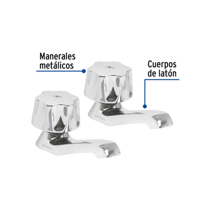 Juego 2 llaves individuales metálicas p/lavabo maneral hexagonal (Basic) SKU:'49234