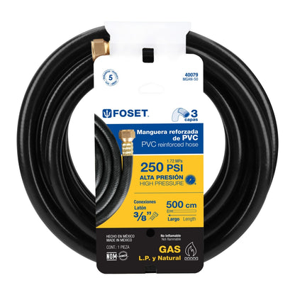 Manguera p/gas alta presión 5m PVC reforzado 3/8" x 3/8" SKU:'40079