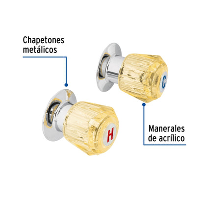 Juego de 2 manerales acrílicos ámbar con chapetón p/regadera (Basic) SKU:'49462