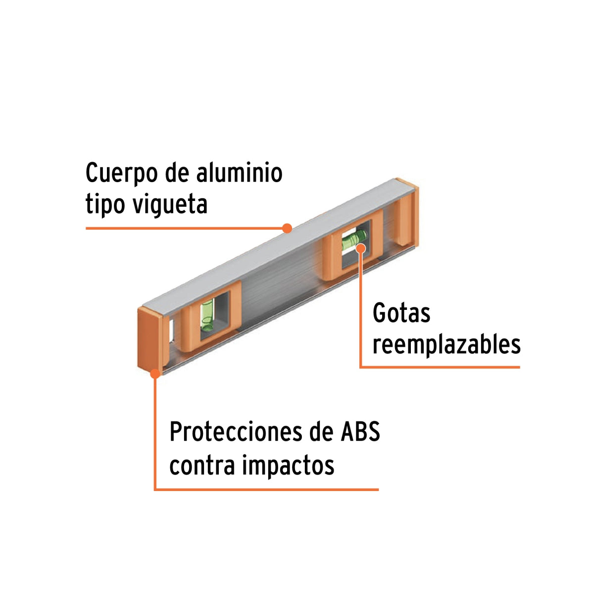 Nivel aluminio y ABS 12" 2 gotas SKU:'17030